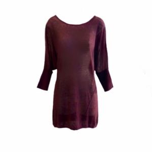 Vince Maroon Wool Silk & Alpaca Knit Blend Sheer 3/4 Dolman Sleeve Tunic Top